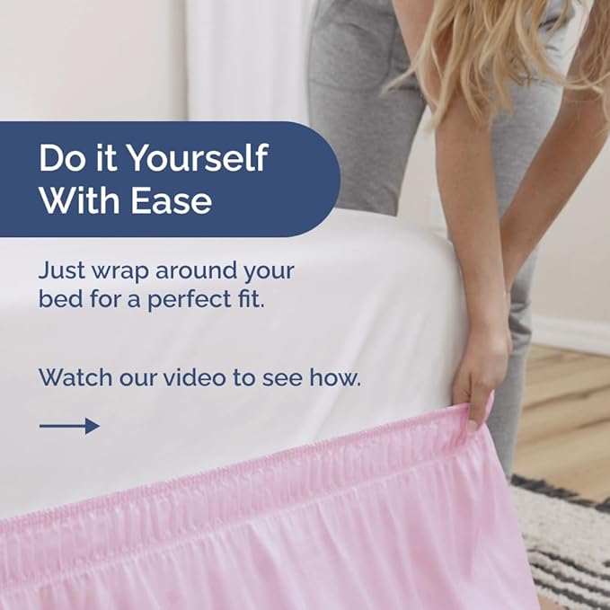 Wrap Around Dust Ruffle Bed Skirt - Light Pink - for Queen Size Beds with 21 Inch Drop - Elastic Strap - Adjustable Pleated Bedskirt with Brushed Fabric and Wrinkle Free - For Women, Men, Kids & Teens