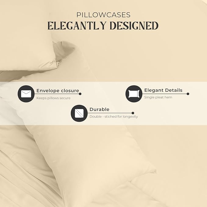 Mayfair Linen 100% Egyptian Cotton King Sheets Set - 2000 Series Luxury Sheets King Size Bed Set, Silky Soft & Cooling, Sateen Weave 17" Extra Deep Pocket Hotel Collection Sheet (4 Pc, Ivory)