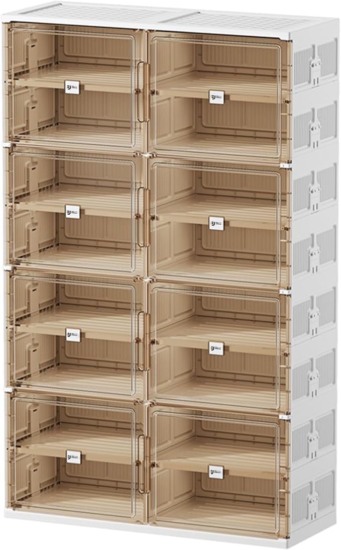 32 Pairs Shoes Storage Cabinet of 3-Step Fast Installation,Plastic Shoe Rack with Clear Magnetic Door for Display, Shoe Organizer for Sneaker, Sandals, Heels (2 Row, 8 Tier)