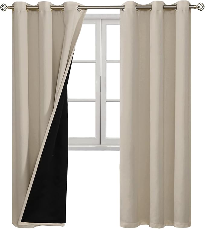 BGment Thermal Insulated 100% Blackout Curtains for Bedroom with Black Liner, Double Layer Full Room Darkening Noise Reducing Grommet Curtain (42 x 84 Inch, Cashmere, 2 Panels)
