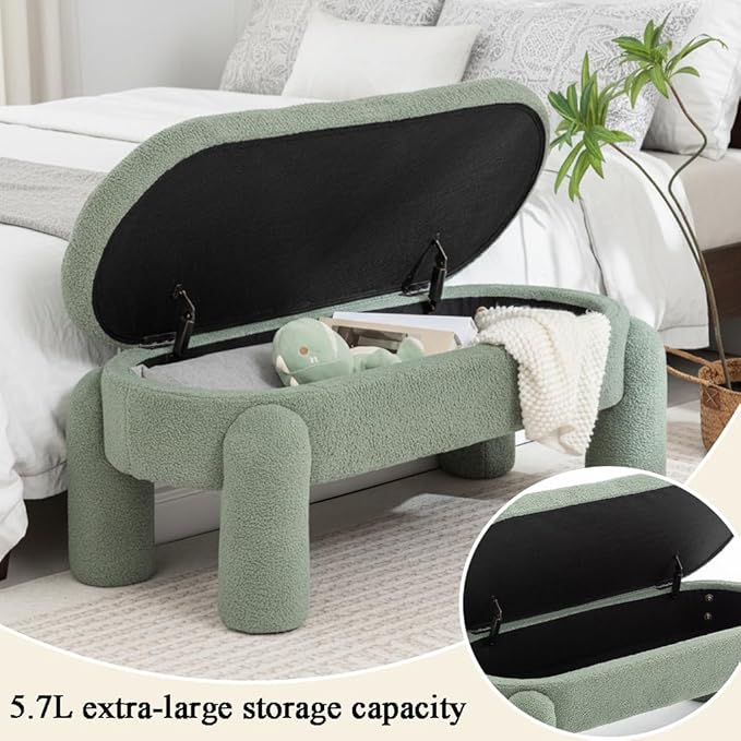 Ottoman with Storage, Large Foot Rest Ottoman Storage Bench,End of Bed Bench,Upholstered Seating,for Entryway, Hallway, Living Room,Bedroom (Green)