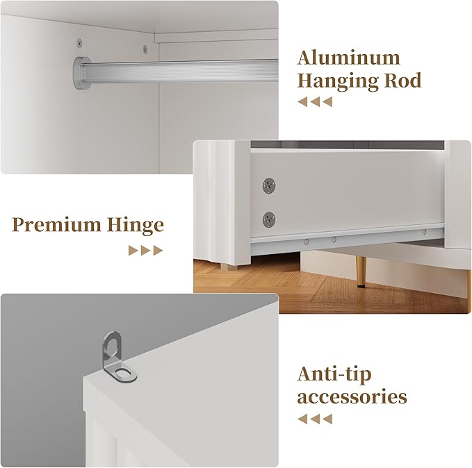 HLR 72" Modern Armoire Wardrobe Closet with Doors and Drawers, Bedroom Armoire Cabinet with Hanging Rod, Wooden Clothing Storage Cabinet,White