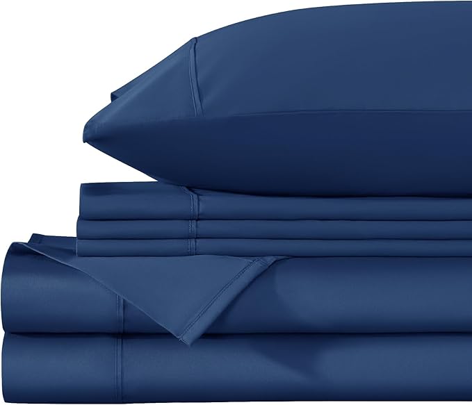 LBRO2M 1000 Thread Count 100% Egyptian Cotton Sheets Set 6 Piece Sets Queen Bed Sheet Deep Pocket Sheet Set 16" Soft Comfortable All Season (Queen, Navy Blue)