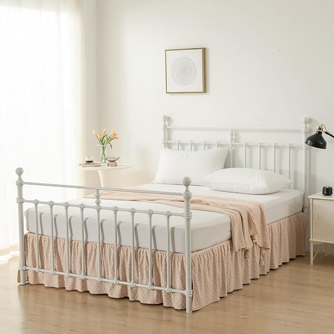 Tufted Dot Bed Skirt King Size,Ruffled Bed Skirt with Split Corners, King Bed Skirt 14 Inch Drop, Boho King Size Bed Skirt Beige for Ruffled Bed Skirt with Split Corners, Bed Skirt King Size