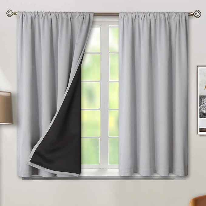 BGment Light Grey Blackout Curtains for Bedroom 54 Inch Length, Rod Pocket 100% Blackout Curtains with Thermal Liner Room Darkening Curtains for Living Room, Each Window Curtain 2 Panels, 42 x 54 Inch