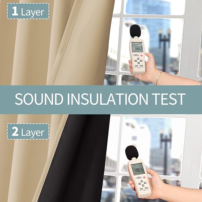 BGment Thermal Insulated 100% Blackout Curtains for Bedroom with Black Liner, Double Layer Full Room Darkening Noise Reducing Grommet Curtain (42 x 72 Inch, Beige, 2 Panels)