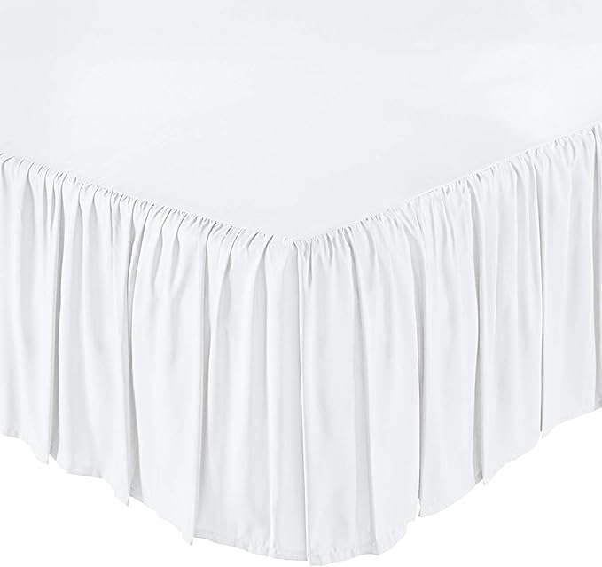 KRISHNA Ruffled Bed Skirt with Split Corners Twin, 100% Microfiber Hotel Quality, 30 Inch Drop Dust Ruffle Gathered Bedskirt with Platform, 39" x 75", White