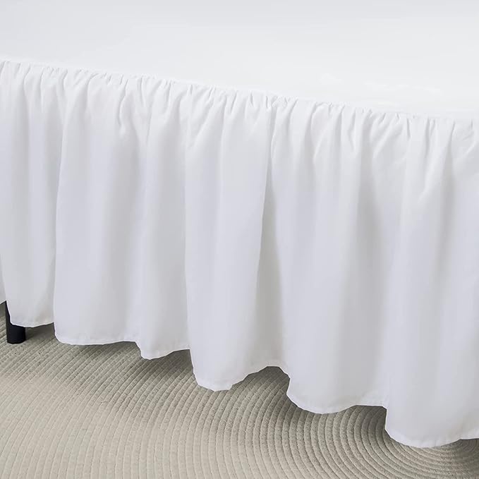 Bed Skirt Queen Size Ruffled Bed Skirt with Split Corners, 18 Inch Drop Dust Ruffle Bed Skirts with Platform, White, Queen Size