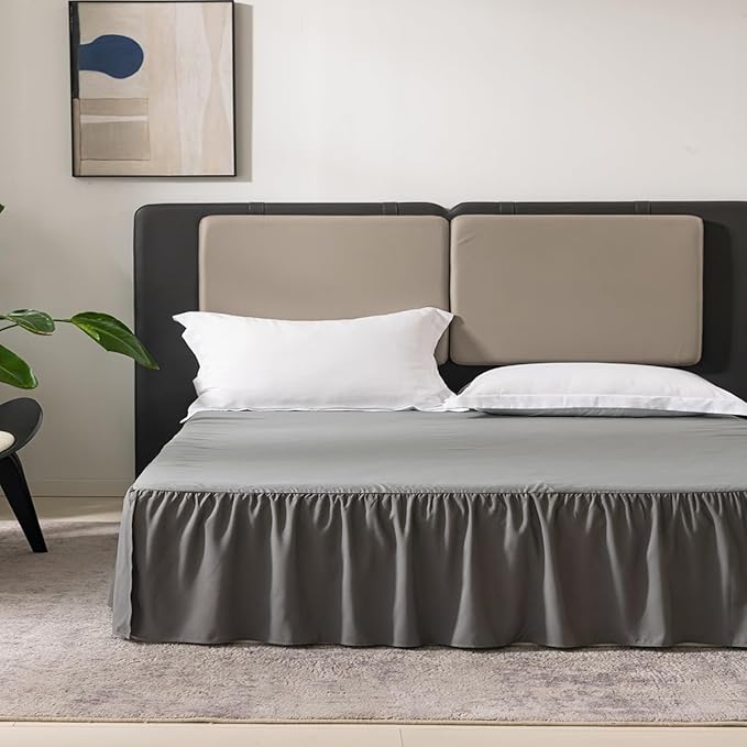 TSUTOMI Bed Skirt King Size Ruffled Bed Skirt with Split Corners, 18 Inch Drop Dust Ruffle Bed Skirts with Platform, Gathered Style, 100% Microfiber, Grey