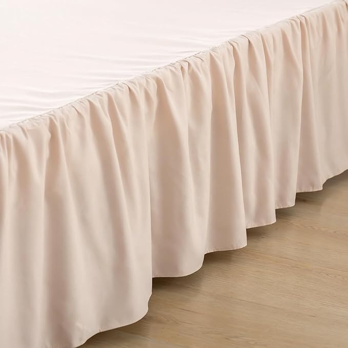 Bed Skirt Queen Size Ruffled Bed Skirt with Split Corners, 12 Inch Drop Dust Ruffle Bed Skirt with Platform, Cream, Queen- 12" Drop