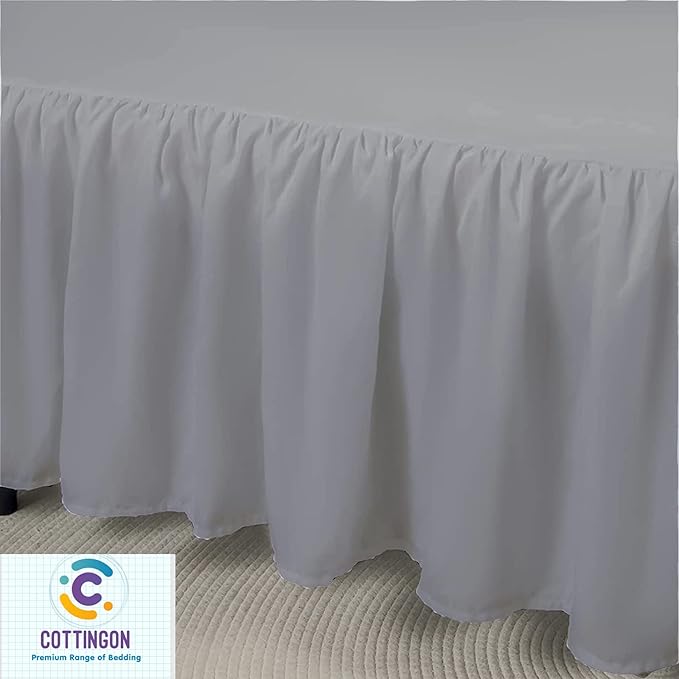 Cottingon Ruffled Bed Skirt with Split Corners-Dust Ruffle - 14" Drop 100% Microfiber Soft,Sheen & Luxurious Look - Bed Skirts (Light Grey -King)