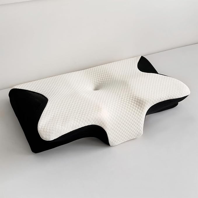 Ergonomic Butterfly Cervical Memory Foam Pillow, 2-in-1 Orthopedic Contour Design for Neck Pain Relief, Supportive for Side, Back and Stomach Sleepers