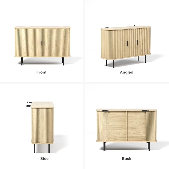47''W x 32''H Buffet Sideboard Cabinet with Storage,Natural Fluted Storage Accent Cabinet with Curvy Edge; Sliding Door, Credenza, Console Table for Living, Dining Room, Kitchen, Hallway