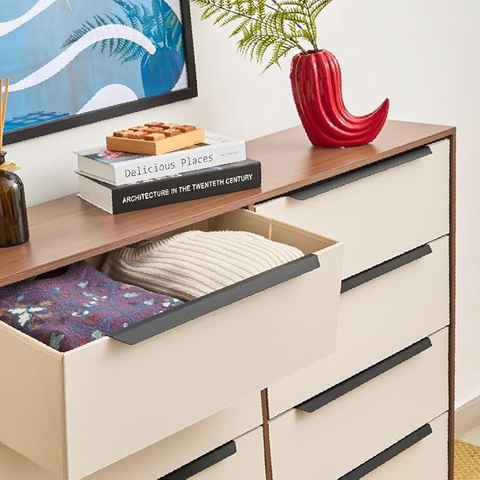 Lira Premium Fabric Dresser - Solid Wooden Frame, 8 Spacious Sag-Proof Drawers with Sleek Metal Handles - Premium & Durable Storage Solution for Your Home (Dark Brown)