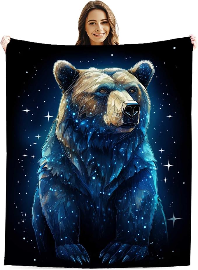 Bear Blanket Throw for Adult, Soft Animal Gifts for Men and Women, 40×50 Inches, Cabin Rustic Lightweight Fleece for Bed and Home Decor, No-Pilling
