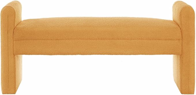 24KF Modern Upholstered Bed Bench Covered with Soft Boucle Teddy Fabric, Lovely Entryway Bench Ottoman with Armrest,5062-Yellow