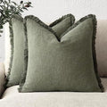 Foindtower Decorative Linen Fringe Throw Pillow Covers 16×16 Olive Green by Foindtower
