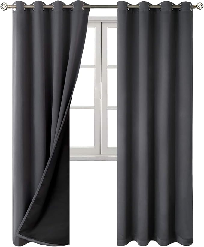 BGment Dark Grey Blackout Curtains for Bedroom Window 84 Inch Length 2 Panels Set, 100% Light Blocking Thermal Insulated Grommet Drapes for Living Room Darkening with Black Liner, 52 Inch Wide Each