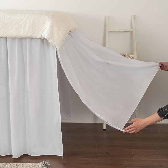 Dorm Room Bed Skirt, College Extra Long Dorm Bed Skirt with Split Corners, 100% Microfiber-White, Twin-XL/40 Drop