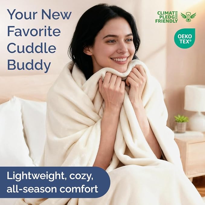 Ultra Soft Fleece Blanket King Size - Flannel Fleece Luxury King Blanket - Lightweight for Couch Bed Chair - Thick, Warm and Breathable - All Season Cozy Fuzzy, Anti-Static Microplush Bedding, Cream