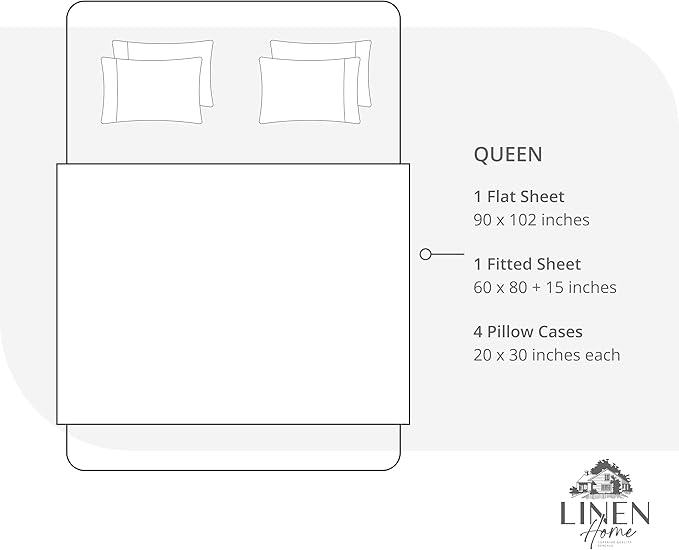 Linen Home 100% Cotton Percale Sheet Set, Queen Size, Baby Blue, Deep Pocket, 6 Pieces Set - 1 Flat, 1 Deep Pocket Fitted Sheet and 4 Pillowcases, Crisp Cool and Strong Bed Linen