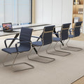 Wahson Office Guest Chairs Set of 4, Leather Reception Chairs, Mid Back Waiting Room Chair, Conference Chairs with Sled Base, Desk Chair No Wheels for Meeting/Lobby/Restroom, Navy Blue