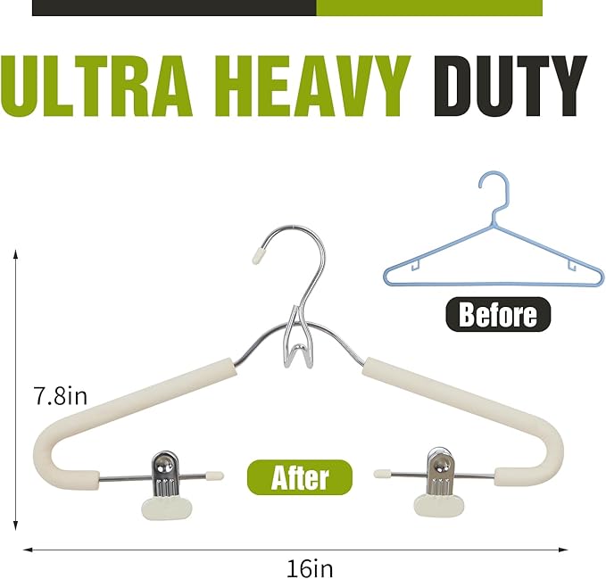 Spring Fever Foam Padded Clothes Hangers with Clips Hooks - Sponge Non Slip Chrome Plating Heavy Duty Space Saving for Women Men Pants Coat Beige 5 Pack