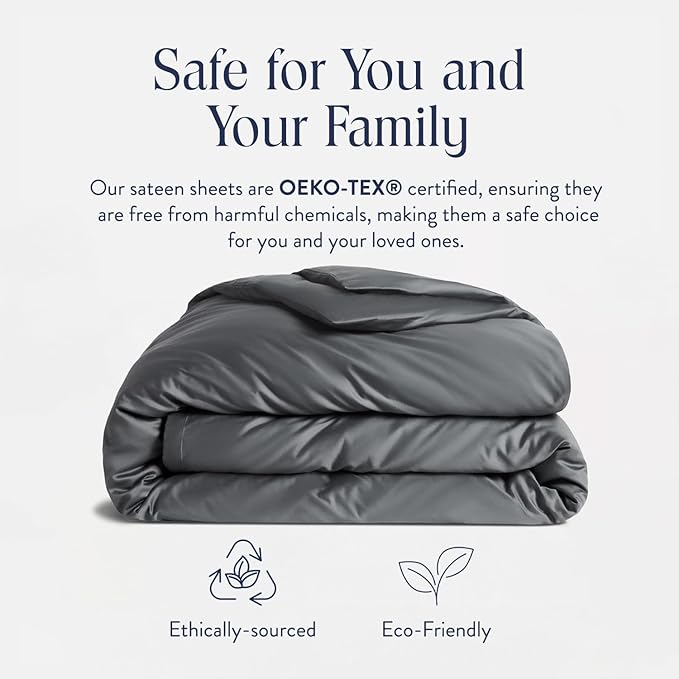 Brooklinen Luxury Sateen Duvet Cover - 100% Cotton, King/California King Size in Slate Grey with Extra-Long Corner Ties and Button Closure - Best King/Cali King Duvet Covers