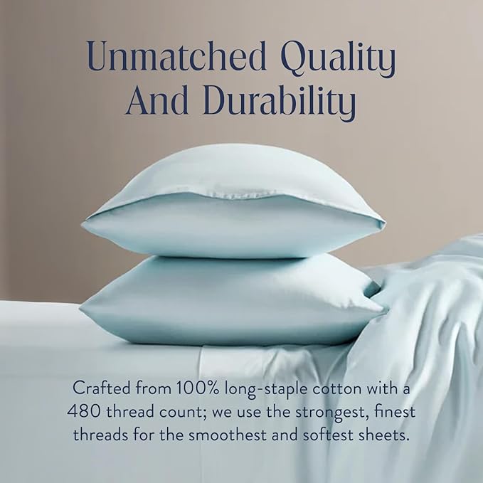 Brooklinen Luxury Sateen Duvet Cover - 100% Cotton, King/California King Size in Sky with Extra-Long Corner Ties and Button Closure - Best King/Cali King Duvet Covers