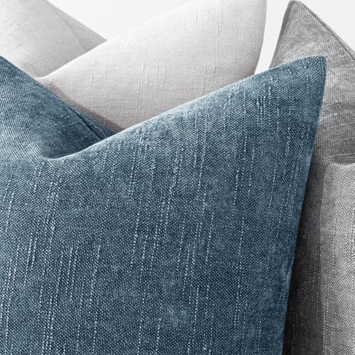 MIULEE Textured Chenille Throw Pillow Covers 20x20 Inch Smoke Blue - Image 6