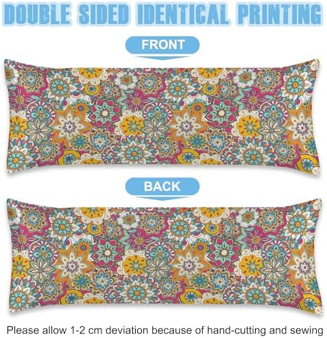 Body Pillow Cover with Zipper, Boho Vintage Flower Imitation Silk Long Pillow - Image 3