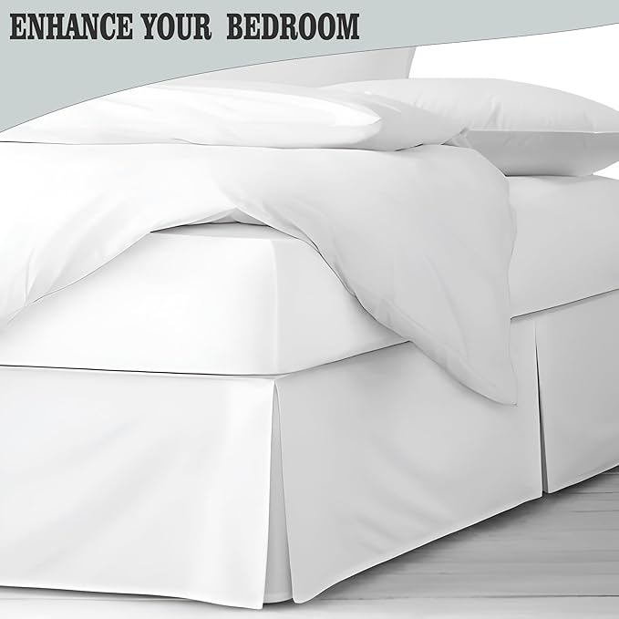 Pleated Bed Skirt King Size, 18" Drop with Platform Design for Secure Fit, Split Corners, Wrinkle-Resistant Microfiber for Modern Stylish Look, Tailored Bedding for Hotel Luxury - White