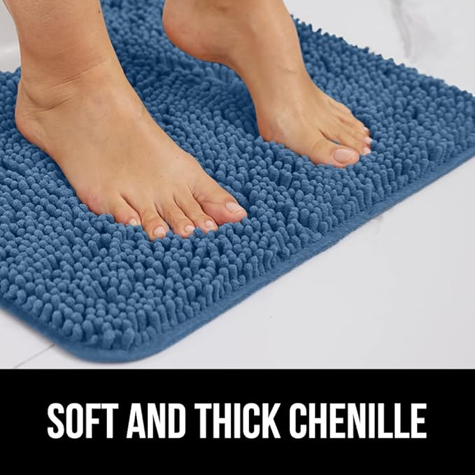 GORILLA GRIP Bathroom Rug Sets, Soft Chenille 2 Piece Area Rugs Set, Toilet Base Mat and 30x20 Carpet, Absorbent Microfiber Washable Mats Dry Quickly, Home Décor and Bath Room Accessories, Blue