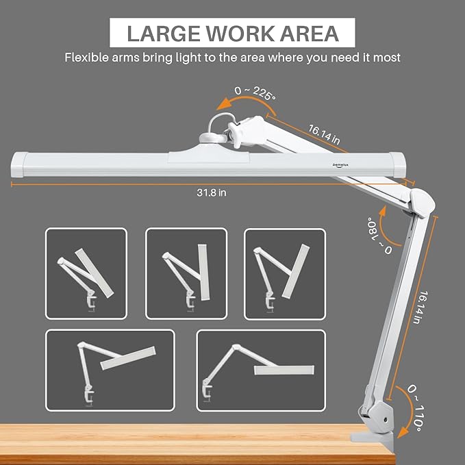 LED Architect Desk Lamp, 4500 Lumens, Dimmable, Metal Swing Arm, 5 Color Temperatures, 50W, Ideal for Task Work, Drafting, Reading, Clamp-on Office Table Lamp with 684 Bright LEDs (White, CCT)