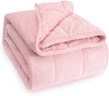 Wemore Sherpa Fleece Weighted Blanket for Adult, 15 lbs Dual Sided Cozy Fluffy Heavy Blanket, Ultra Fuzzy Throw Blanket with Soft Plush Flannel Top, 80 x 87 inches, Pink on Both Sides