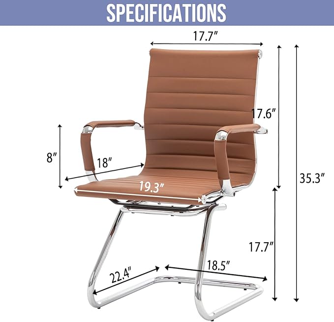 Wahson Office Guest Chairs Set of 4, Leather Reception Chairs, Mid Back Waiting Room Chair, Conference Chairs with Sled Base, Desk Chair No Wheels for Meeting/Lobby/Restroom, Coffee
