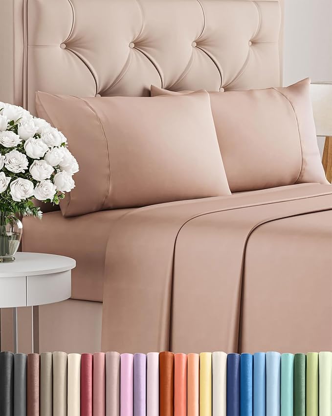 Twin XL 4 Piece Sheet Set - Cooling, Comfy & Breathable - Hotel Luxury Bedding, Includes Fitted Sheet for Women, Men, Kids and Teens - 1 Flat, 1 Fitted Sheet, 2 Pillowcases with Deep Pockets - Mauve