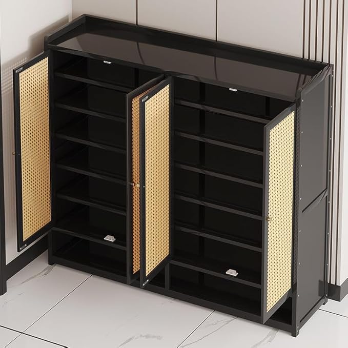 Bamboo Shoe Cabinet, 36-40 Pairs 8 Tier Shoe Rack with Doors, Freestangding Shoe Cabinet Organizer with Shelves, 43" Tall Shoe Rack Organizer for Entryway, Closet, Hallway