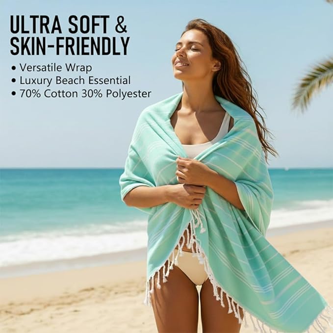 4 Pack Cotton Turkish Beach Towel Lightweight Thin Travel Vacation Essentials Oversized XL Towels Set for Pool Swim Bath Camping Cruise Accessories Absorbent Quick Dry Sand Free Bulk clearance Striped