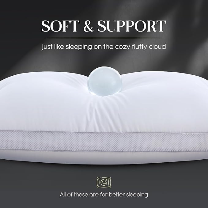Goose Down Bed Pillows Queen Size Set of 2 (White), Hotel Collection Pillows for Sleeping, Gusseted Pillow for Side, Back, or Stomach Sleepers, 20" x 30"