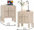 WAMPAT 23.7" Tall Modern Nightstands Set of 2, Wood Nightstand with Charging Station, Bedside Table w/2 Storage Drawers, Curved Profile Design, Sofa Side Table Accent Table for Bedroom, Beige