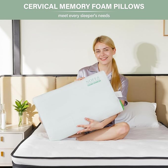 2 Pack Cervical Neck Pillow for Neck Pain Relief, Contour Memory Foam Pillows, Cooling Ergonomic Pillows for Sleeping Side, Back & Stomach Sleepers, Breathable Bed Pillows Neck Support, Medium Soft