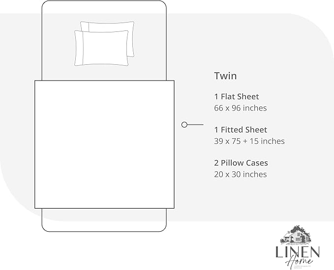 Linen Home 100% Cotton Percale Sheet Set, Twin Size, Baby Blue, Deep Pocket, 4 Pieces Set - 1 Flat, 1 Deep Pocket Fitted Sheet and 2 Pillowcases, Crisp Cool and Strong Bed Linen