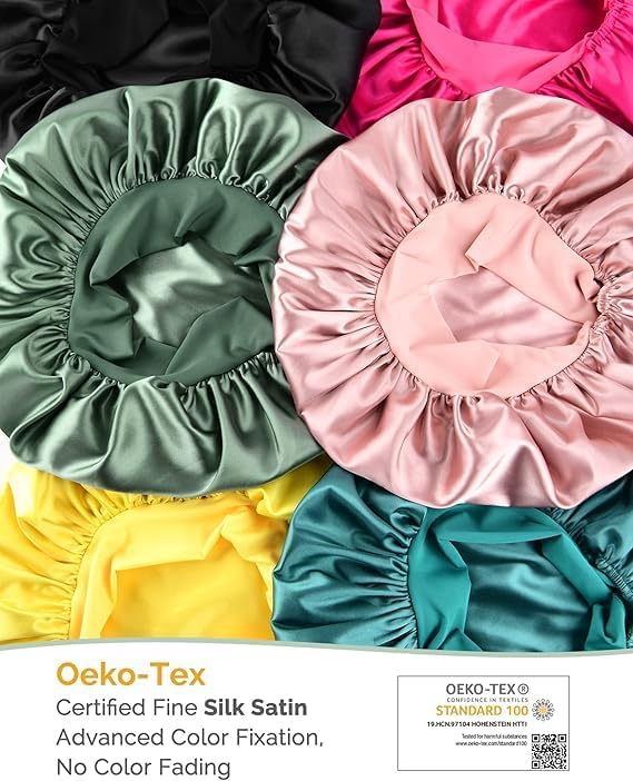 YANIBEST Silk Bonnet for Sleeping Women Adjustable Double Layer Satin Bonnet Reduce Friction Prevent Frizz Natural Curly Hair