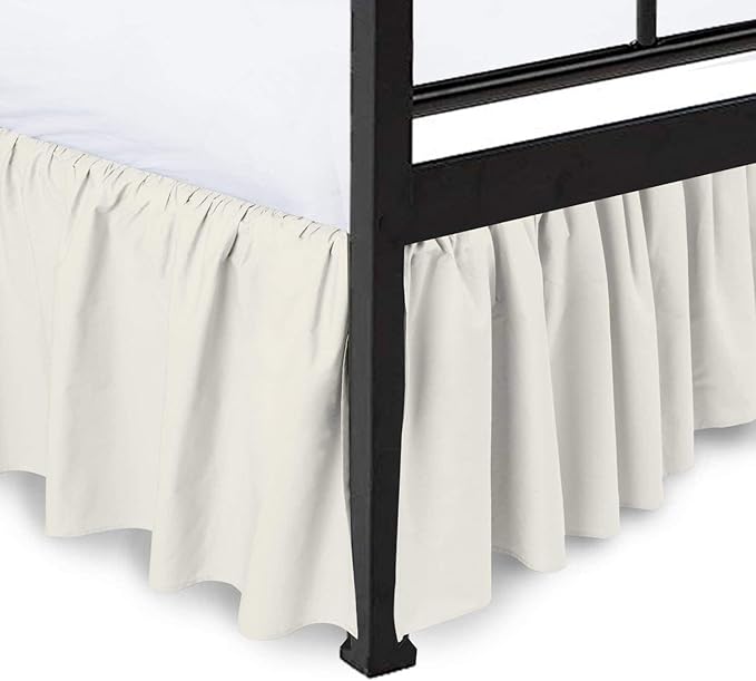 Ruffled Bed Skirt with Split Corners, Ivory, Queen 16 Inch Drop Bedskirt, Hotel Quality Brushed Microfiber Wrinkle Free Dust Ruffle Bed Skirt Queen Size