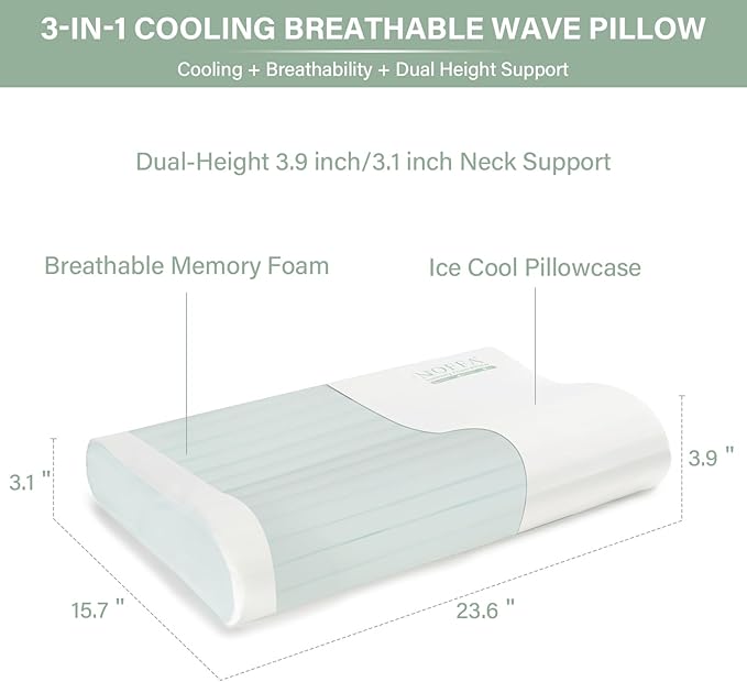 2 Pack Cervical Neck Pillow for Neck Pain Relief, Contour Memory Foam Pillows, Cooling Ergonomic Pillows for Sleeping Side, Back & Stomach Sleepers, Breathable Bed Pillows Neck Support, Medium Soft