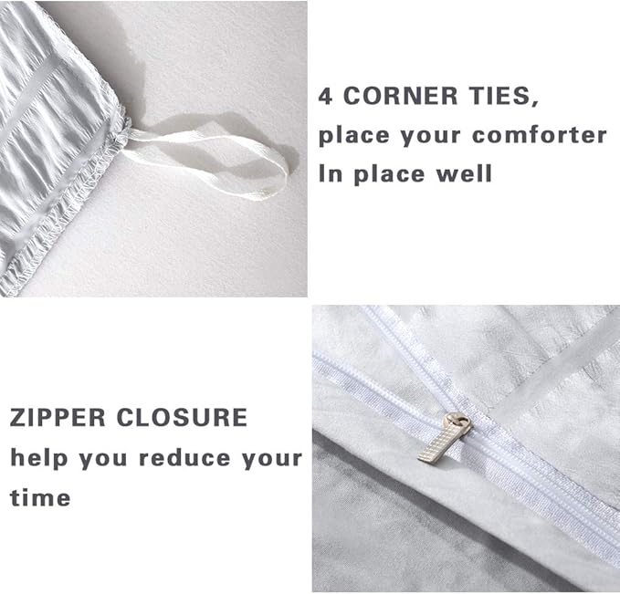 AveLom Light Gray Duvet Cover Full(80 x 90 inches), 3 Pieces (1 Duvet Cover, 2 Pillow Cases),Seersucker Tripe Soft Washed Microfiber Textured Duvet Cover Set with Zipper Closure, Corner Ties