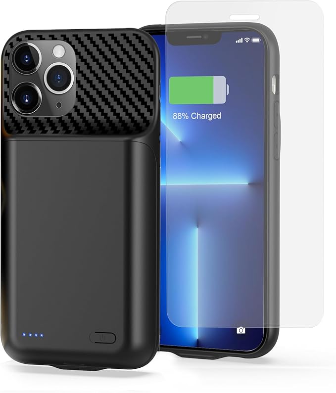 13800mAh High Capacity Battery Case for iPhone 14, for iPhone 13, 13 Pro (6.1 inch), 2025 Upgraded Battery Pack Rechargeable Charger External Charging Case w/Tempered Glass Screen Protector Black