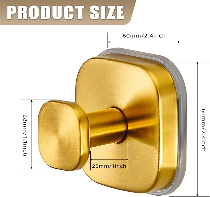 Suction Cup Hooks for Shower - Resuable Bathroom Hooks for Towels, Robes & Loofah - No-Drill Mounting on Kitchen,Walls,Metal,Glass,Mirrors,Tile & Smooth Non-Porous Surfaces (4, Brushed Gold)