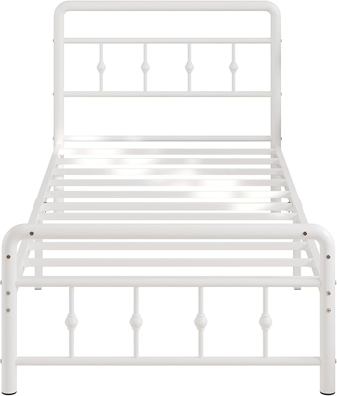 12 Inch Twin XL Bed Frames with Headboard and Footboard, Heavy Duty XL Twin Metal Mattress Foundation No Box Spring Needed, Noise Free, Easy Assembly, White